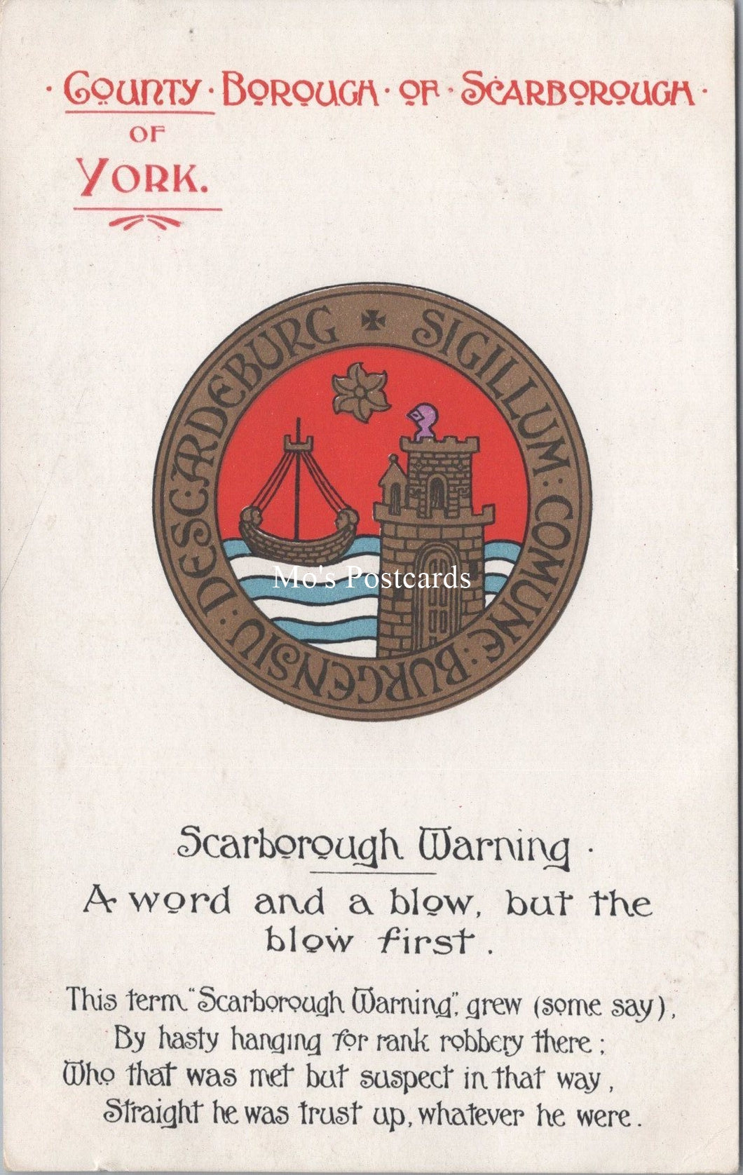 Heraldic Postcard - County Borough of Scarborough  SW17929