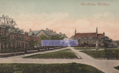 Vintage postcard of 'The Green, Whitburn' with a banner in the foreground.