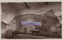 Load image into Gallery viewer, Vintage photograph of an indoor setting with a mountain mural on the wall, labeled &#39;The Alpine Hall, Monk Fryston&#39;.
