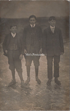 Social History Postcard - Three Boys Ice Skating   SW18332