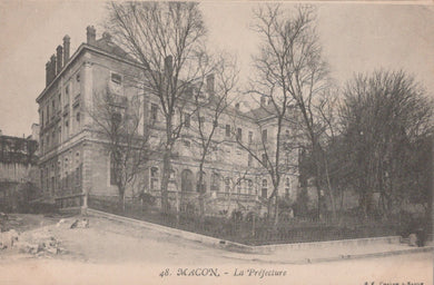 Vintage black and white photograph of a building with trees in front, labeled 'Macon'.