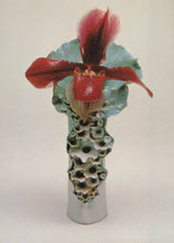 Load image into Gallery viewer, Ceramic vase with a textured base and red floral design on a white background

