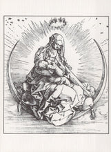 Load image into Gallery viewer, Black and white illustration of a classical sculpture with a halo and stars.
