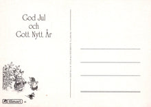 Load image into Gallery viewer, Greeting card with two cartoon characters and text &#39;God Jul och Gott Nytt Ar&#39; on a white background.
