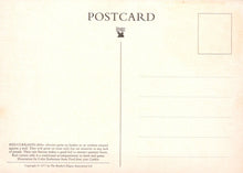 Load image into Gallery viewer, Back of a postcard with text and a logo on a beige background
