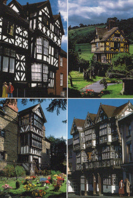 Collage of four images featuring half-timbered houses in different settings.