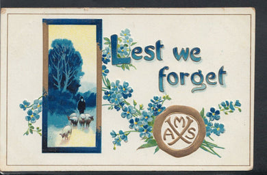 Embossed Greetings Postcard - WW1 - Lest We Forget - A.M.S - RS10935