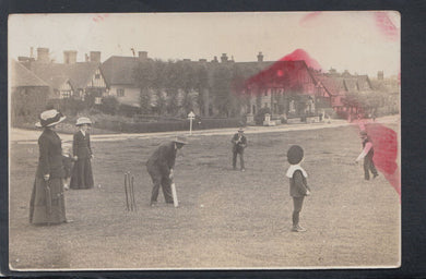 Unknown Location Postcard -Unidentified -Family Playing Cricket on Green RS20851