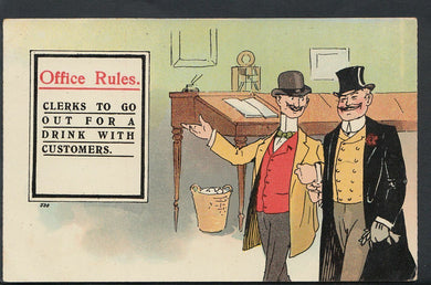 Occupations Postcard- Office Rules- Clerks Out For a Drink With Customers RS5602