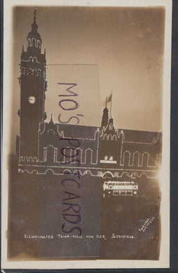 Yorkshire Postcard - Illuminated Town Hall and Car, Sheffield    T2383