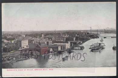 America Postcard - Birds-Eye View of River, Green Bay, Wisconsin   RS13754