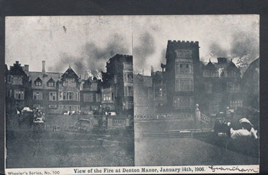 Lincolnshire Postcard - View of The Fire at Denton Manor, January 1906 -  T359