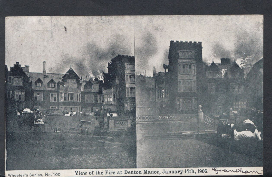 Lincolnshire Postcard - View of The Fire at Denton Manor, January 1906 -  T359