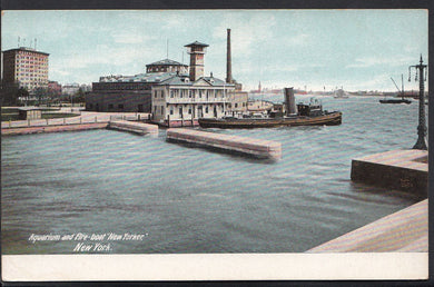 America Postcard - Aquarium and Fire Boat 