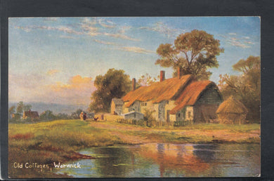 Warwickshire Postcard - Artist View of Old Cottages, Warwick  SW17741