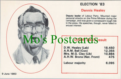 Politics Postcard - Election 1983, Dennis Healey, Labour Party RS27311
