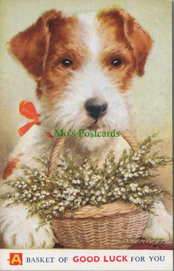 Dog Postcard - Basket of Good Luck For You, Artist D.Tempest Ref.SW9740