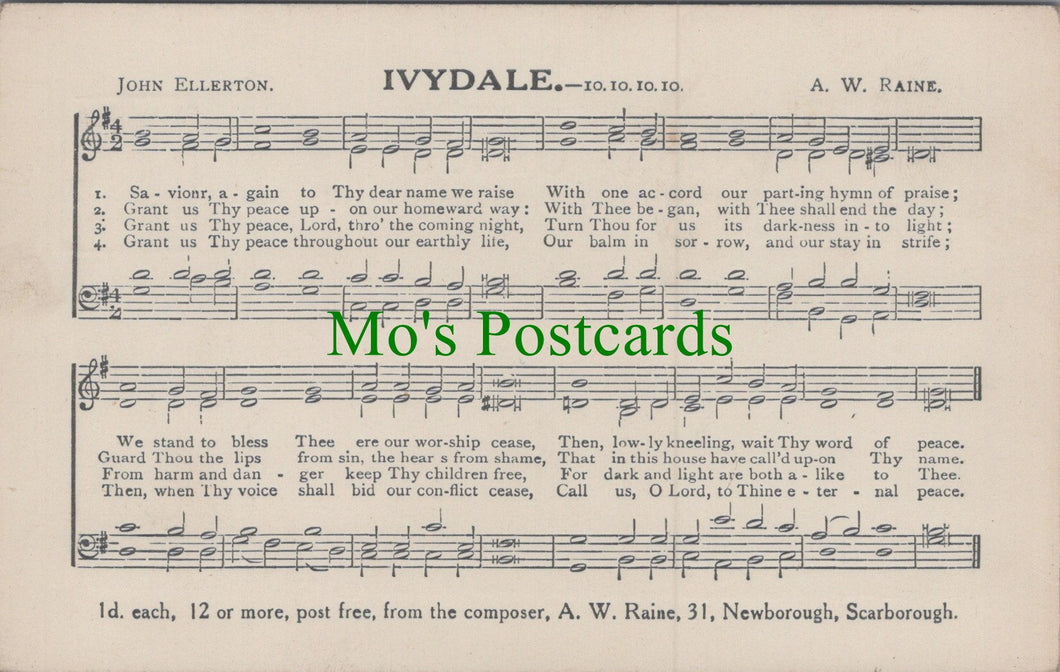 Music Postcard - Musical Notes, Ivydale, A.W.Raine, John Ellerton Ref.HP317