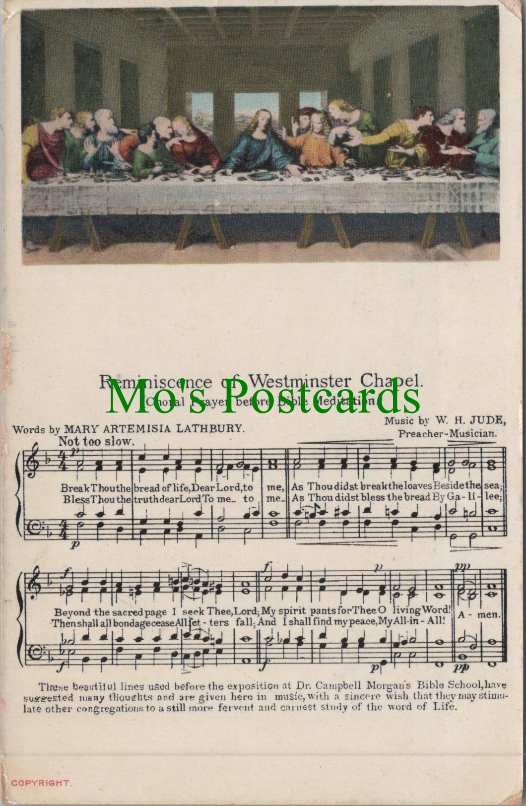 Music Postcard - Musical Notes, Reminiscence of Westminster Chapel Ref.SW10172