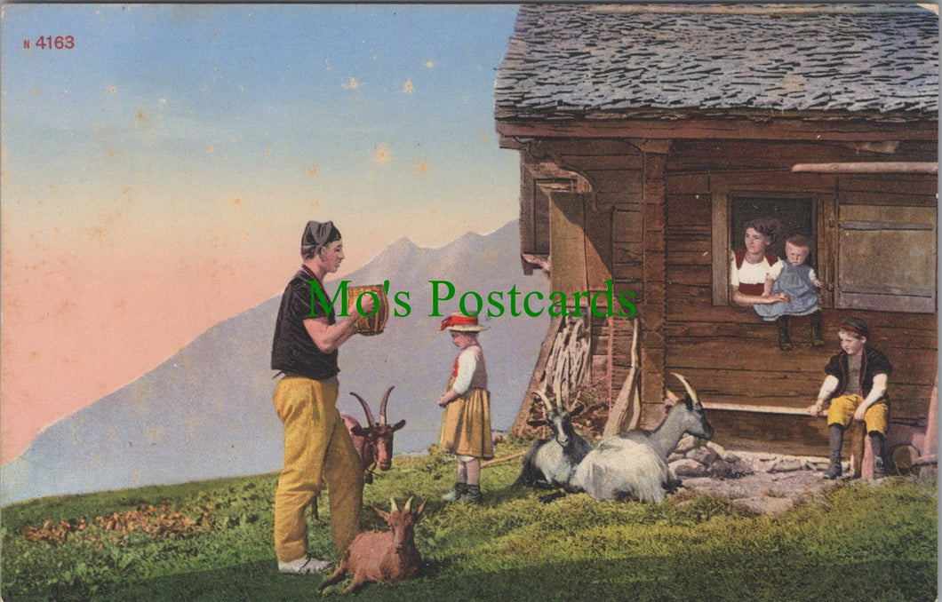 Switzerland Postcard, Swiss Mountain Family Scene