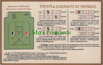 Embossed Casino Postcard - Trente & Quarante De Monaco Ref.SW9882