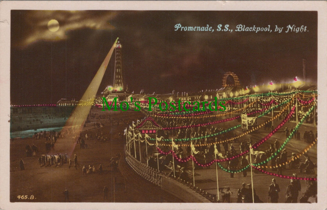 Lancashire Postcard - Blackpool By Night, Promenade, South Shore SW10598
