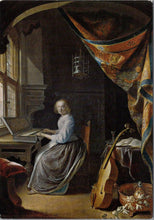 Load image into Gallery viewer, Art Postcard - Lady at The Clavicord, Gerard Dou  SW10272
