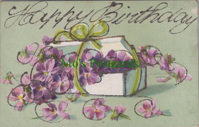 Greetings Postcard - Happy Birthday Flowers, Glitter Surface SW10417