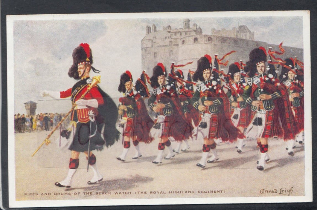 Military Postcard - Pipes and Drums of The Black Watch, Royal Highland Regiment, 1956 - Mo’s Postcards 