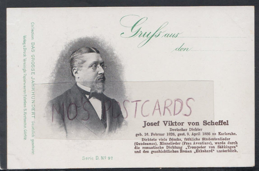 Literature Postcard - Josef Viktor Von Scheffel, German Poet & Novelist - Mo’s Postcards 