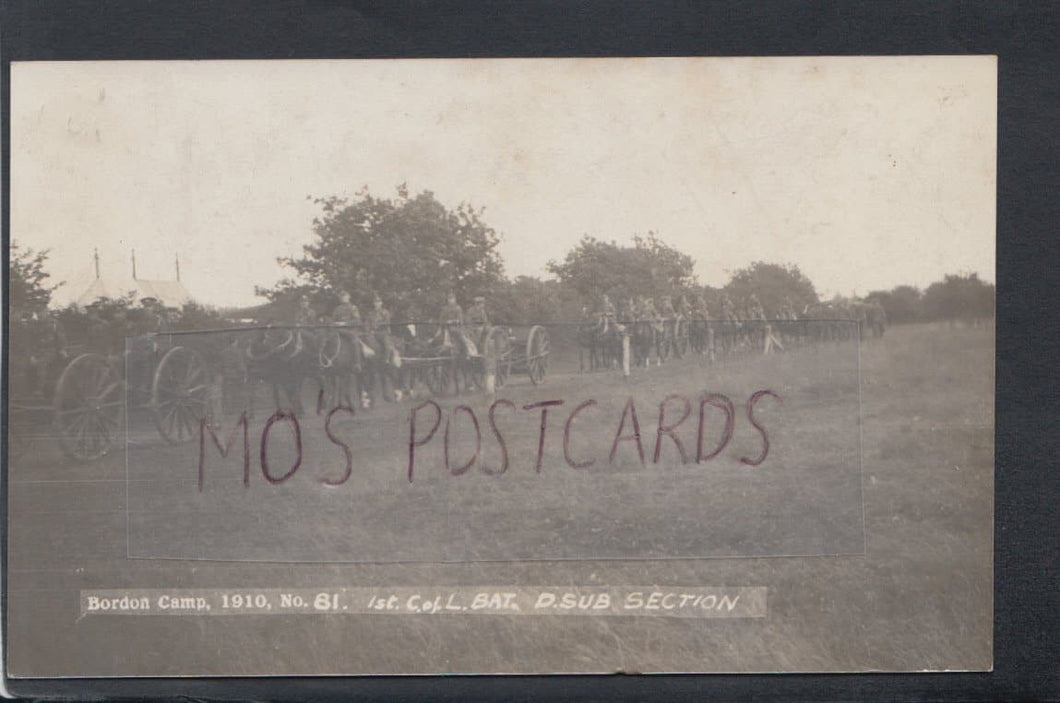 Military Postcard - Bordon Camp, Hampshire 1910 - 1st  C of L.Battalion, D.Sub Section - Mo’s Postcards 