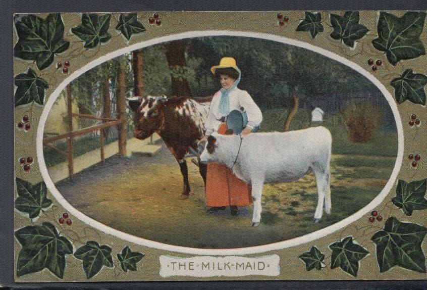 Farmyard Postcard - Farming - Animals - Cows - The Milk Maid - Mo’s Postcards 