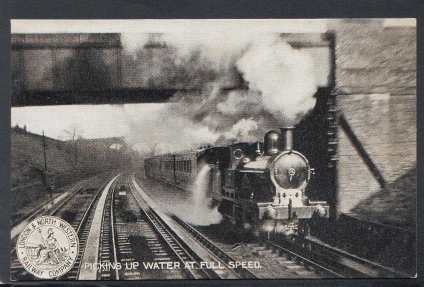 Railway Postcard - Trains - L & N.W.R - Picking Up Water at Full Speed - Mo’s Postcards 