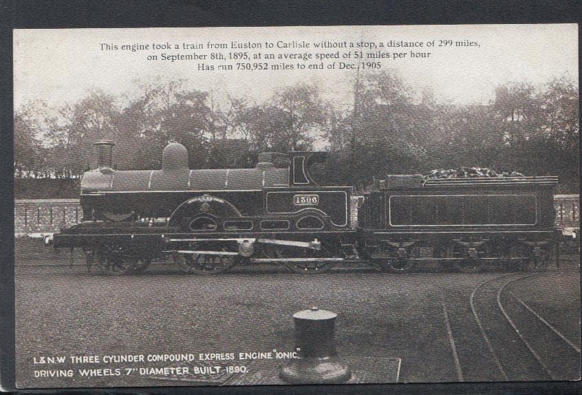 Railway Postcard - Trains - L & N.W.Three Cylinder Compound Express Engine 