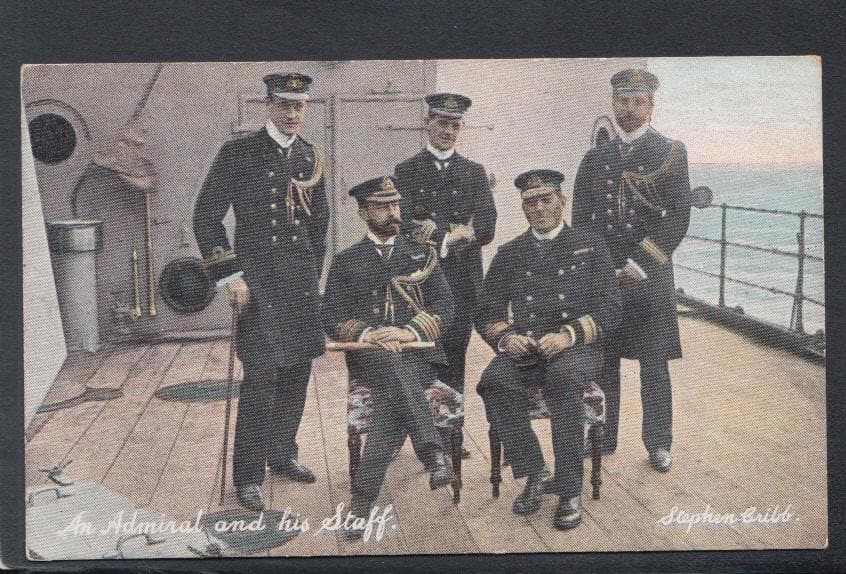 Military Postcard - Naval - Royal Navy - An Admiral and His Staff - Mo’s Postcards 