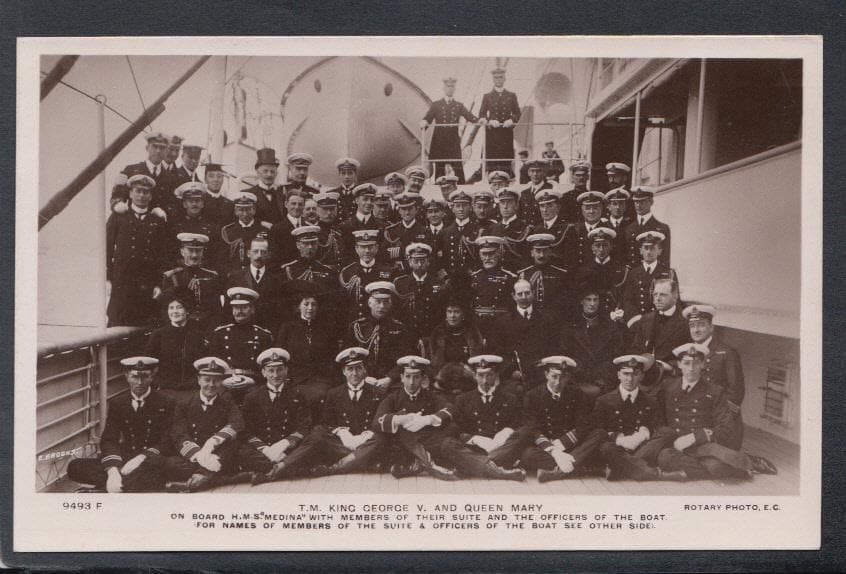 Military Postcard - Naval - T.M.King George V and Queen Mary on Board H.M.S 