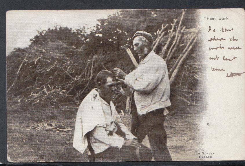 Sussex Postcard - A Sussex Barber Cutting Hair - 