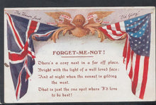 Load image into Gallery viewer, Military Postcard - Patriotic - Forget-Me-Not ! - The Union Jack and &quot;Old Glory&quot;, 1919 - Mo’s Postcards 

