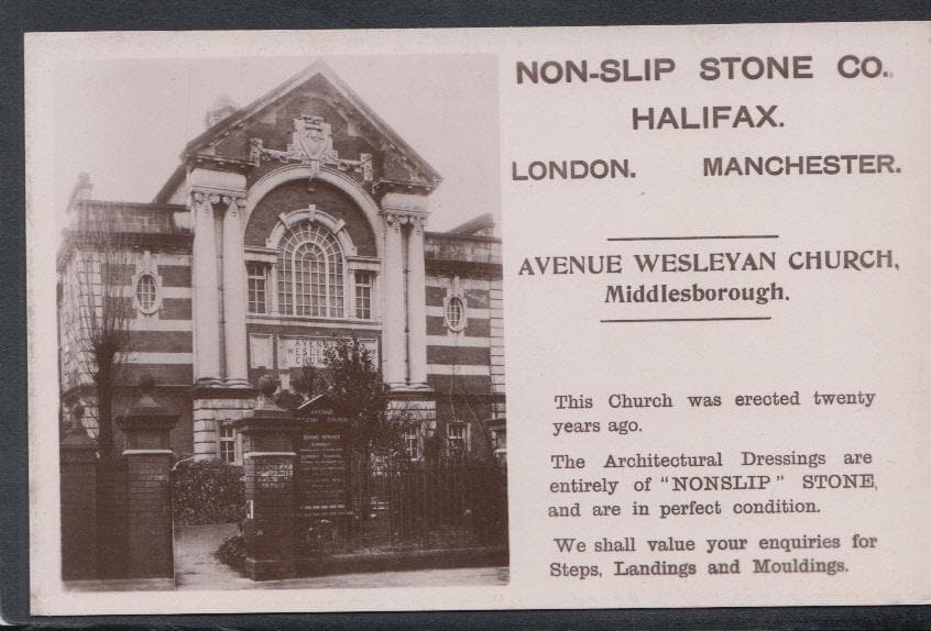 Advertising Postcard - Non-Slip Stone Co, Halifax - Avenue Wesleyan Church, Middlesborough - Mo’s Postcards 