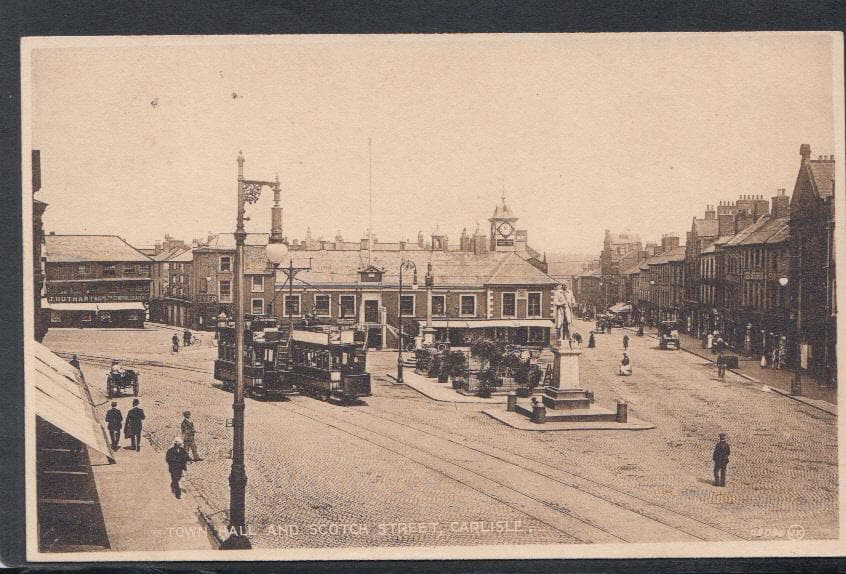 Cumbria Postcard - Town Hall and Scotch Street, Carlisle, 1932 - Mo’s Postcards 