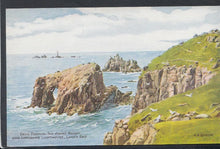 Load image into Gallery viewer, Cornwall Postcard - Enys Dodman, The Armed Knight &amp; Longships Lighthouse, Land&#39;s End - Artist A.R.Quinton - Mo’s Postcards 
