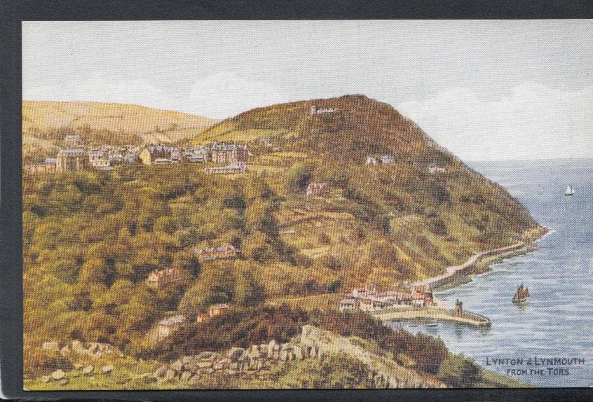 Devon Postcard - Lynton & Lynmouth From The Tors - Artist A.R.Quinton - Mo’s Postcards 