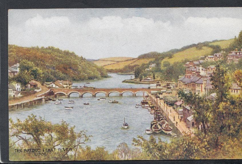 Cornwall Postcard - The Bridge & East River, Looe - Artist A.R.Quinton - Mo’s Postcards 