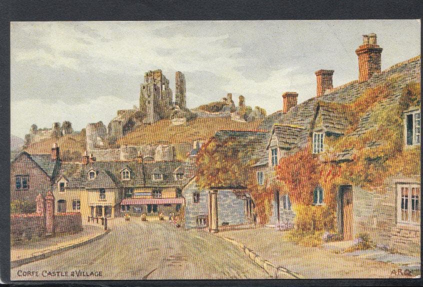 Dorset Postcard - Corfe Castle & Village - Artist A.R.Quinton - Mo’s Postcards 
