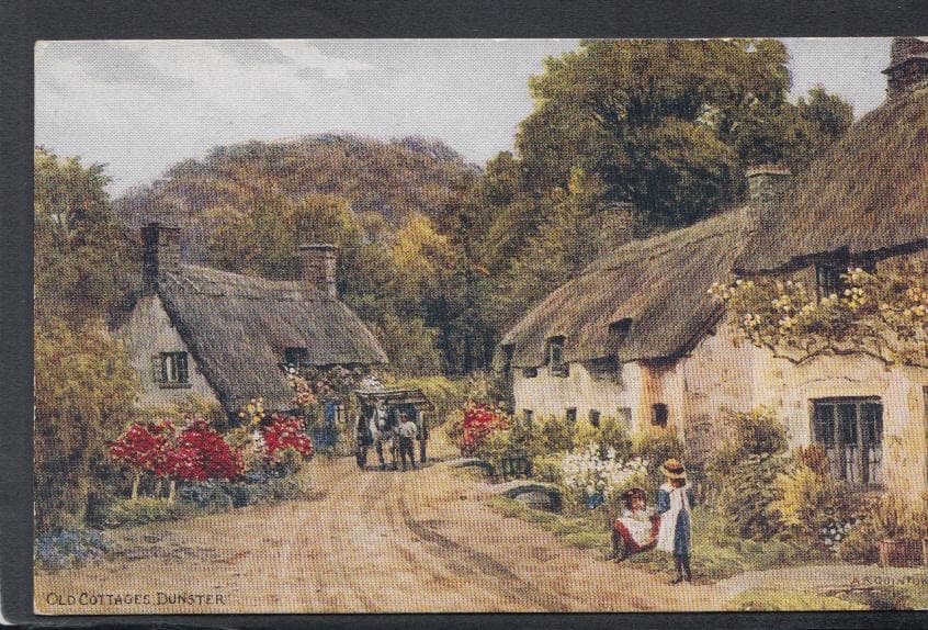 Somerset Postcard - Old Cottages, Dunster - Artist A.R.Quinton - Mo’s Postcards 