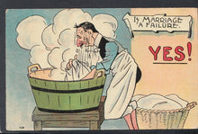 Load image into Gallery viewer, Comic Postcard - Marriage / Failure / Husband / Washing / Sweating, 1907 - Mo’s Postcards 
