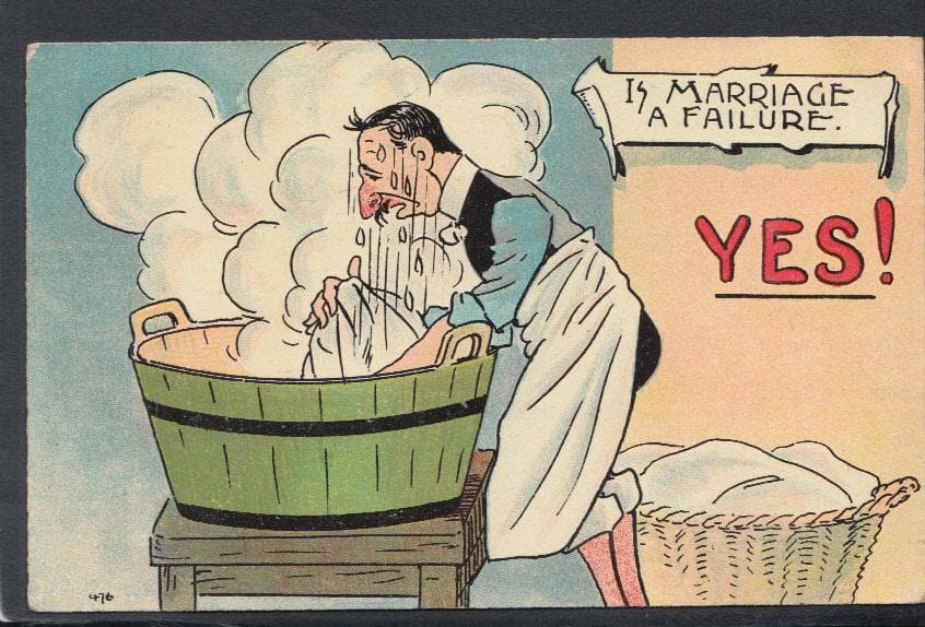 Comic Postcard - Marriage / Failure / Husband / Washing / Sweating, 1907 - Mo’s Postcards 