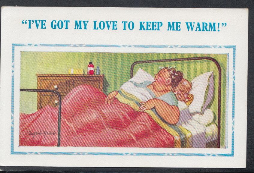 Comic Postcard - Couple / Bedroom / Bed / Love - Artist Donald McGill - Mo’s Postcards 