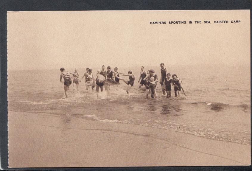 Norfolk Postcard - Campers Sporting In The Sea, Caister Camp - Mo’s Postcards 