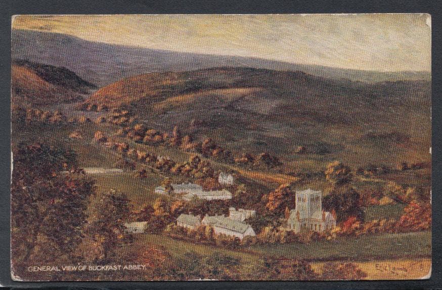 Devon Postcard - General View of Buckfast Abbey - Artist Eric Lamb - Mo’s Postcards 